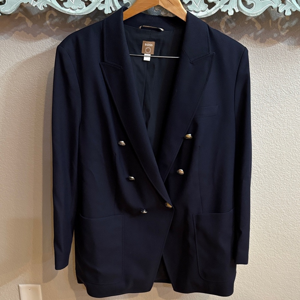Boss Women's Navy Double-Breasted Blazer